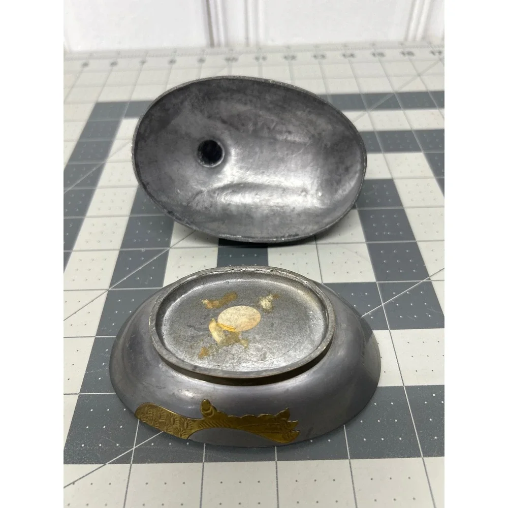 Vintage Pewter Duck Trinket Box Grey Gold Metal Lidded Decorative Dish‎ Hunting